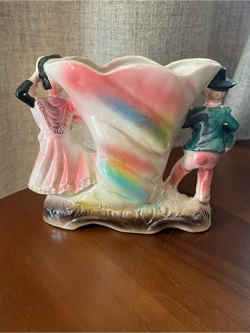 Vintage Japanese Hand painted Luster Flamenco Couple  Vase  art deco
